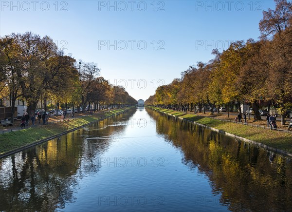 East side of Nymphenburg Palace in autumn with lock channel