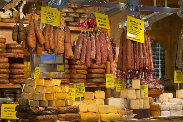 Stall with sausages and cheeses