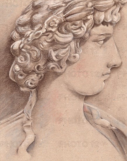 Antique sculpture man with curls in profile