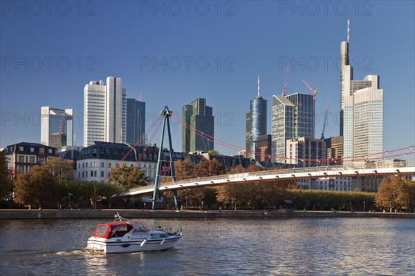 City view with leisure boat on the river Main