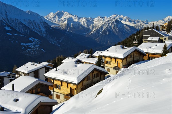 Snowy Bettmeralp mountain village in winter
