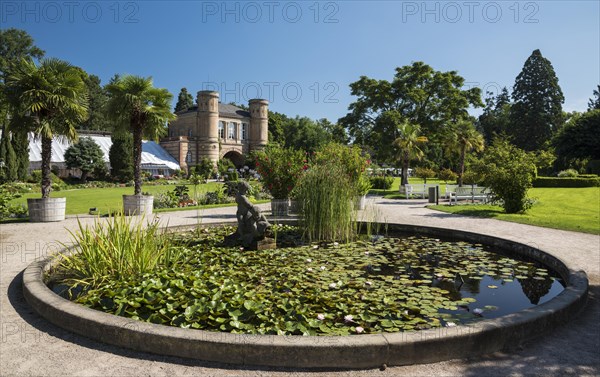 Water lily basin in front of the arched building
