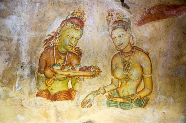 Rock painting frescoes of maidens