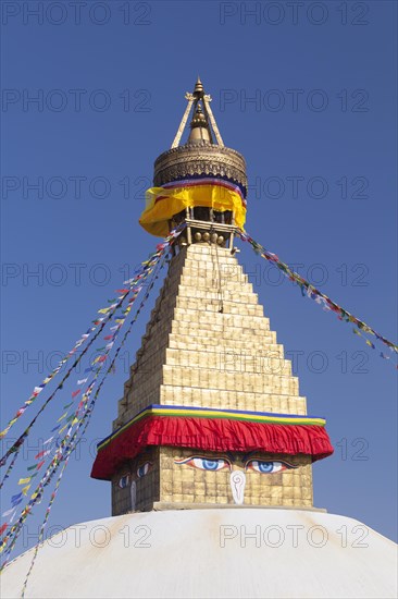 Buddhist stupa with prayer flags