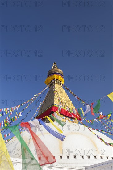 Buddhist stupa with prayer flags