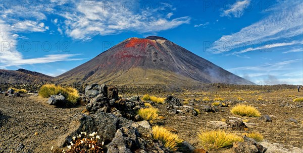 Volcanic landscape with the volcano Mt Ngauruhoe