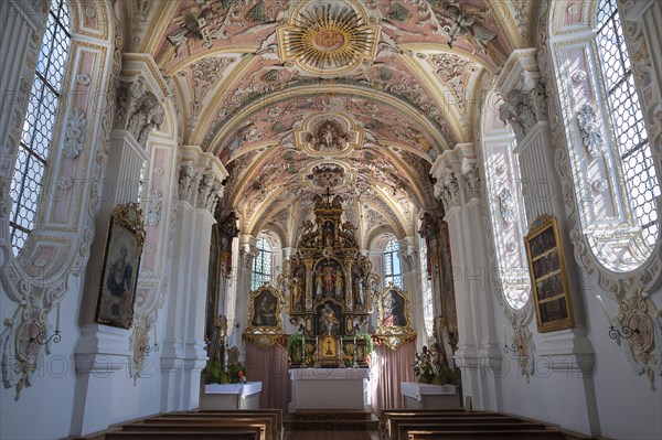 Interior and chancel of Chapel of the Holy Blood in Fischbachau