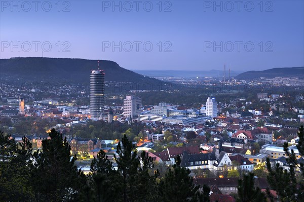 Cityscape with JenTower and Friedrich Schiller University at dawn