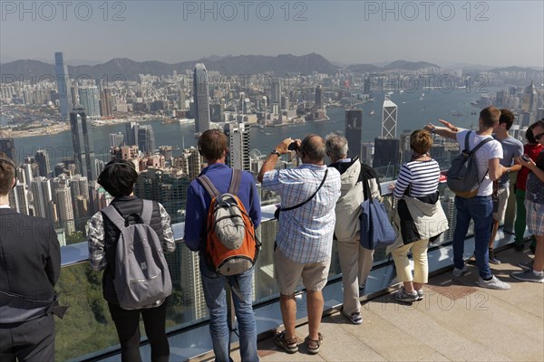 Tourists on the observation deck of The Peak