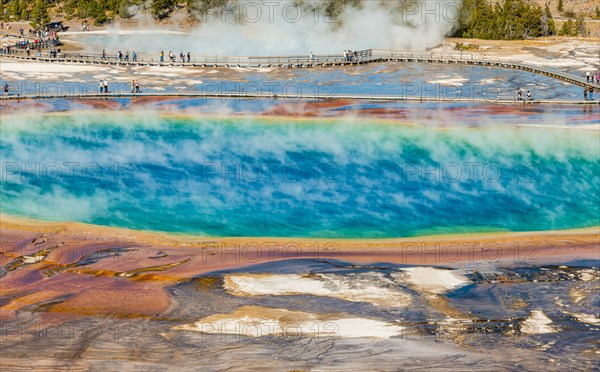 Tourists on a jetty in the thermal area