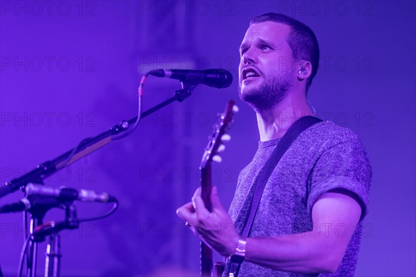 The English alternative rock band White Lies with frontman Harry McVeigh live at the 25th Blue Balls Festival in Lucerne