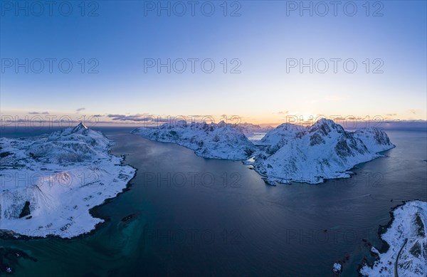 View from Offersoykammen to fjords and mountains in evening mood