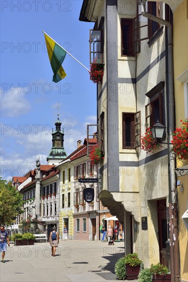 House facades Market square Mestni Trg with tower St. James' Church