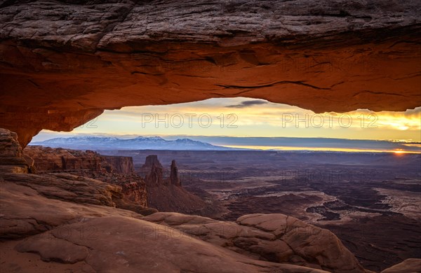 View through arch Mesa Arch at sunrise