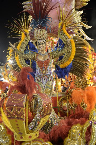 Samba Dancer with a richly decorated costume on an allegorical float