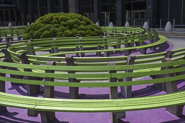 Curved bench in front of the US Citizenship and Immigration Services building