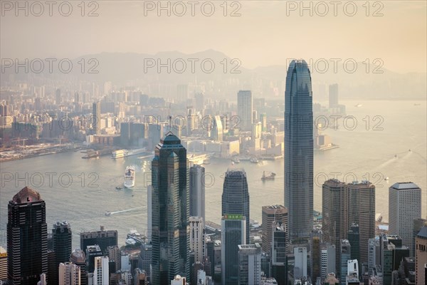 Skyscrapers in central Hong Kong seen from Victoria Peak in the early morning