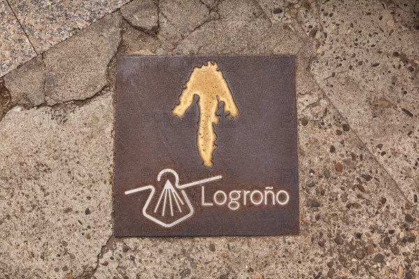 Pavement sign for the Camino de Santiago