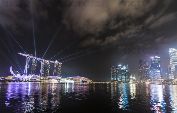 Laser show at the Marina Bay Sands Hotel and downtown area