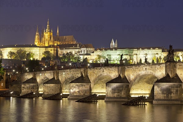 Prague Castle with Charles Bridge at night