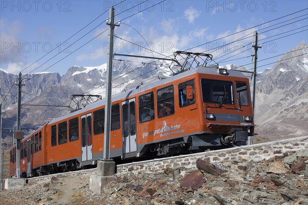 Gornergrat railway at Rotenboden with Dent Blanche and Obergabelhorn