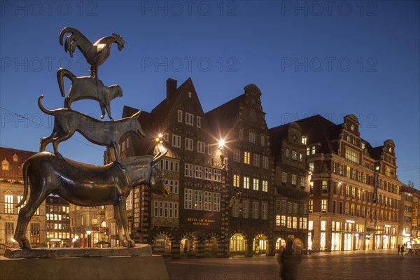 Bremen Town Musicians in the evening