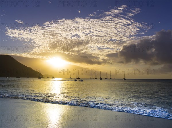 Beach with sailing yachts near Rodney Bay