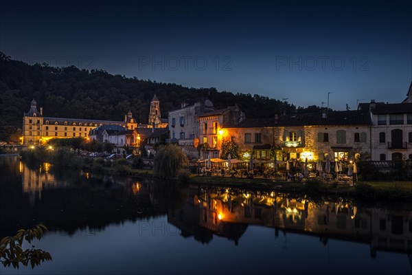 Historic town centre and the Dronne River at night