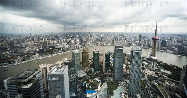 City panoramic view from Tsing Mao Tower with Oriental Pearl Tower