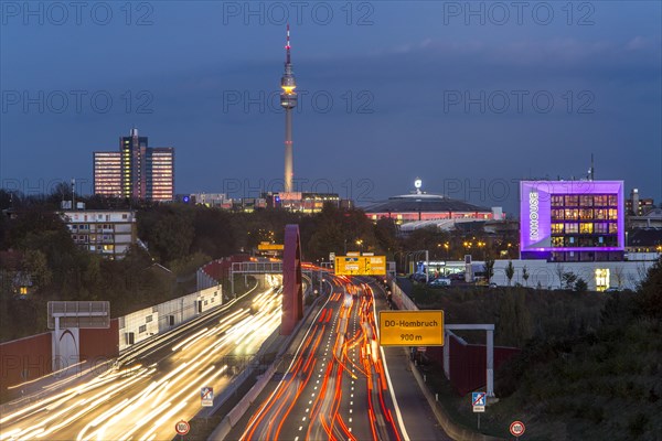 A40 motorway or Ruhrschnellweg with the skyline of Dortmund