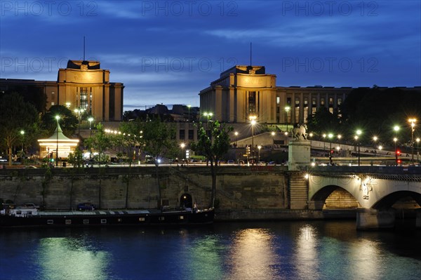 Dusk over the Seine at the Pont d'Iena with Palais de Chaillot