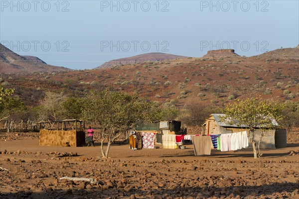 Farmstead with laundry line in a dry landscape