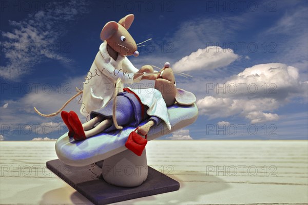 Mice dolls as a dentist and a patient