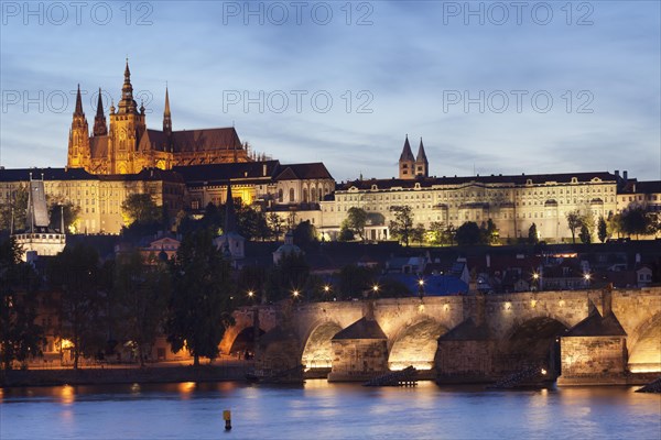 View over the Vltava River to Charles Bridge and Hradcany