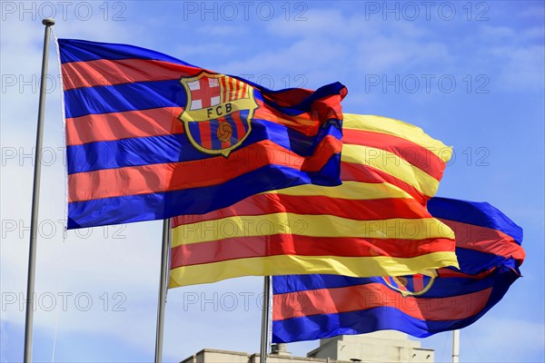 FC Barcelona flags at the Camp Nou Stadium