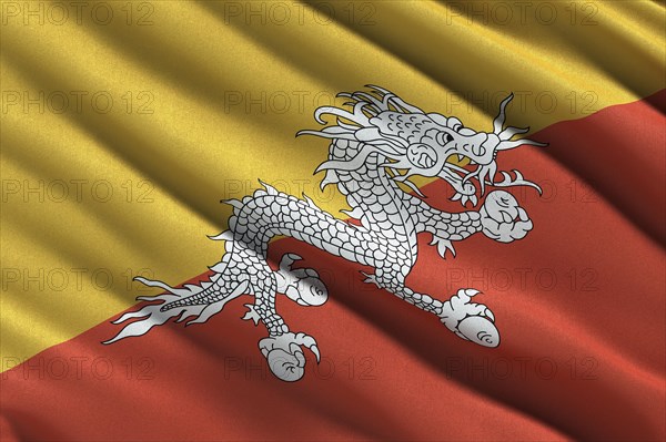 Flag of Bhutan waving in the wind