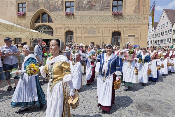 Fishermen's wives during a parade on Marktplatz square in front of the Town Hall