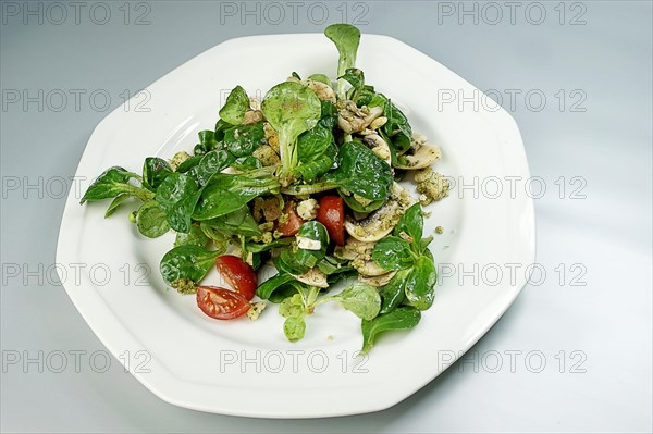 Lamb's lettuce with tomatoes and mushrooms