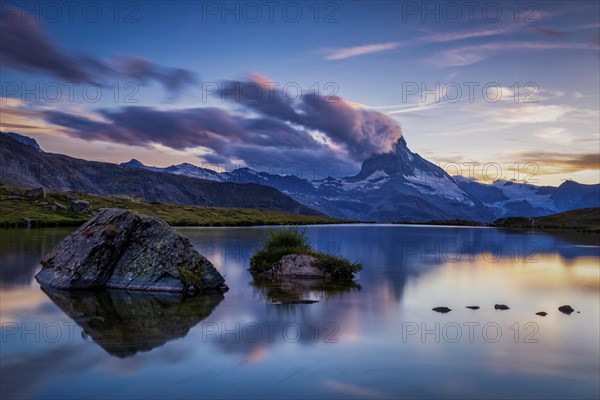 Matterhorn at sunset reflected in the Stellisee