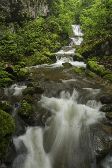 Waterfall in Twannbachschlucht gorge in the Swiss Jura Mountains