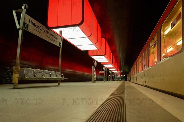 Light installation in the subway station 'HafenCity University' of the Hamburg underground line U4