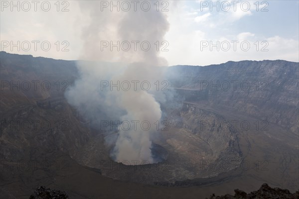 Smoking crater of Mount Nyiragongo volcano