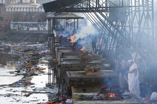 Burning ghats with ongoing cremations