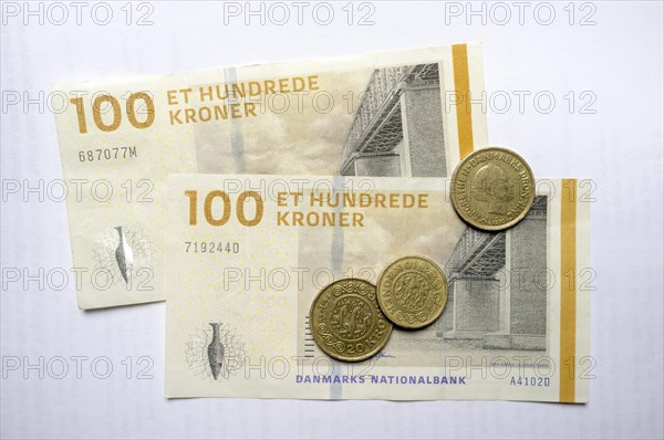 Danish Kroner banknotes and coins