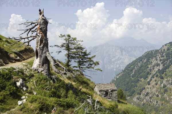 Small stone hut in the mountains