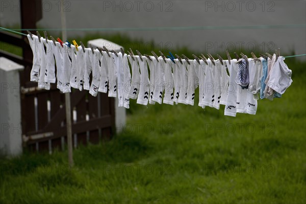 Socks hanging on a clothesline