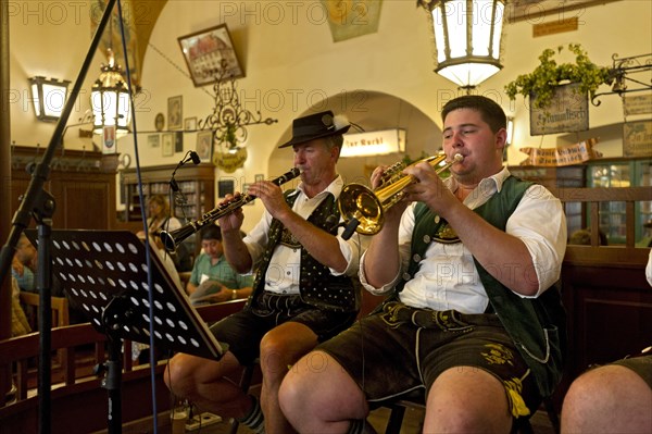 Marching band performing in the 'Schwemme'