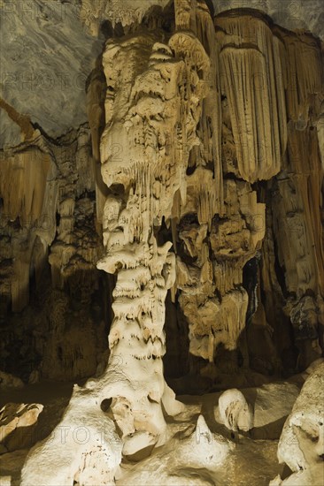 Stalactites and stalagmites in Van Zyl's Hall inside the Cango Caves