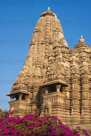 Hindu temple with flowering bougainvillea