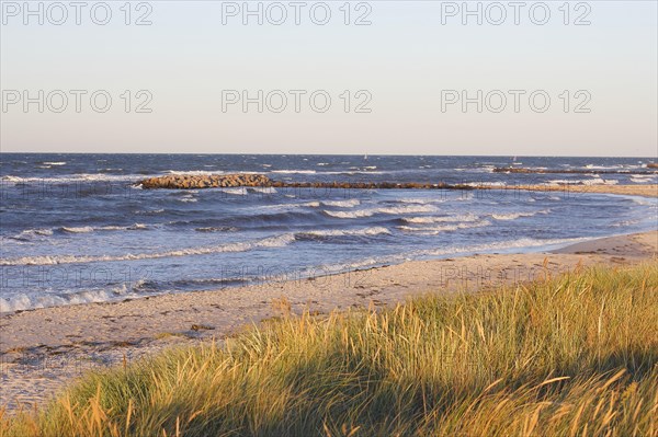 Views of the Schoenberger Strand beach and the Baltic Sea from the dike